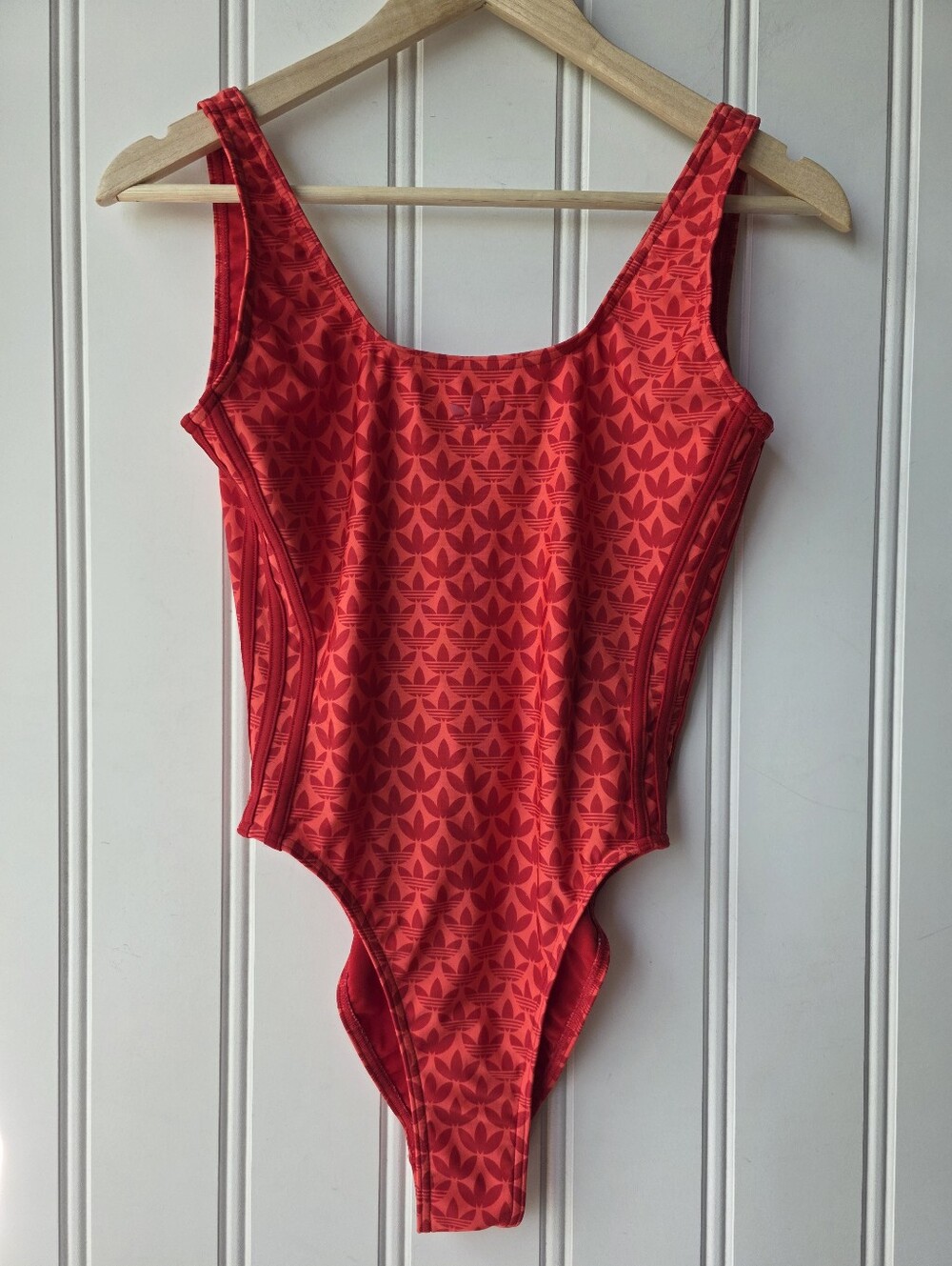 Adidas Monogram One Piece Swimsuit Red Orange Summer Swim Size 6